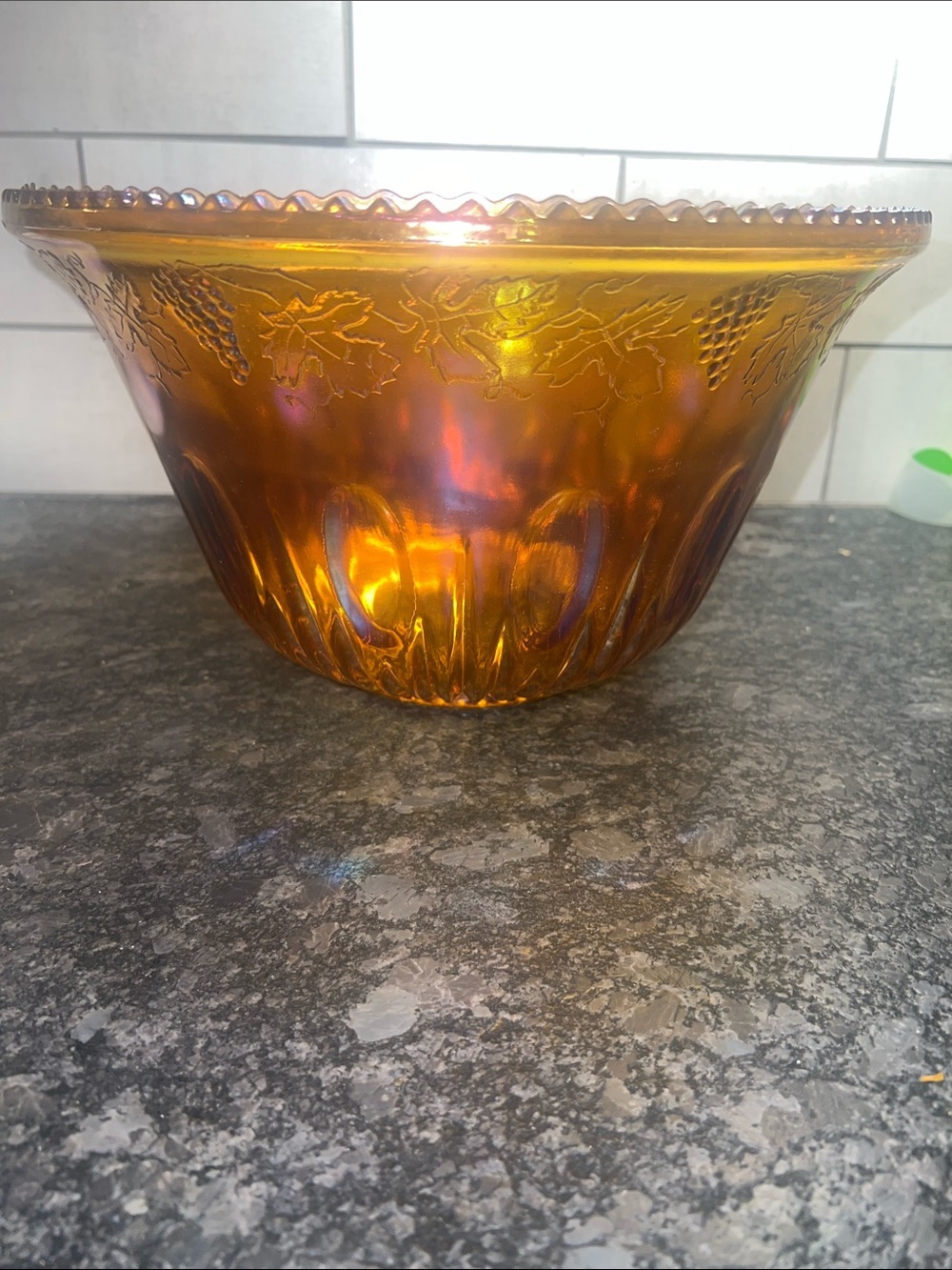 Amber Iridescent Marigold  Carnival Glass Berry Bowl - punch bowl